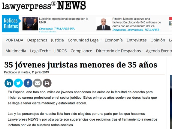 Delia R. considerada Joven Jurista de prestigio por Lawyerpress