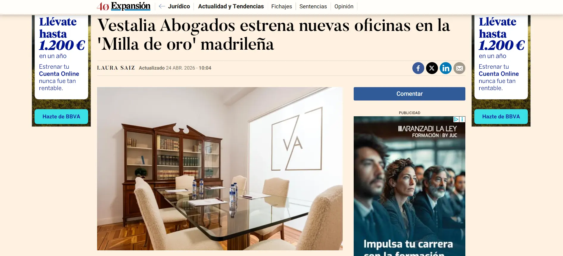 Vestalia Abogados estrena nuevas oficinas en la 'Milla de oro' madrileña Vestalia Abogados estrena nuevas oficinas en la 'Milla de oro' madrileña<br />
